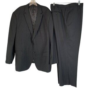 Giorgio Fiorelli Superlux Mens Black Pinstripe 2-Piece Suit 52R Coat 46 Pants